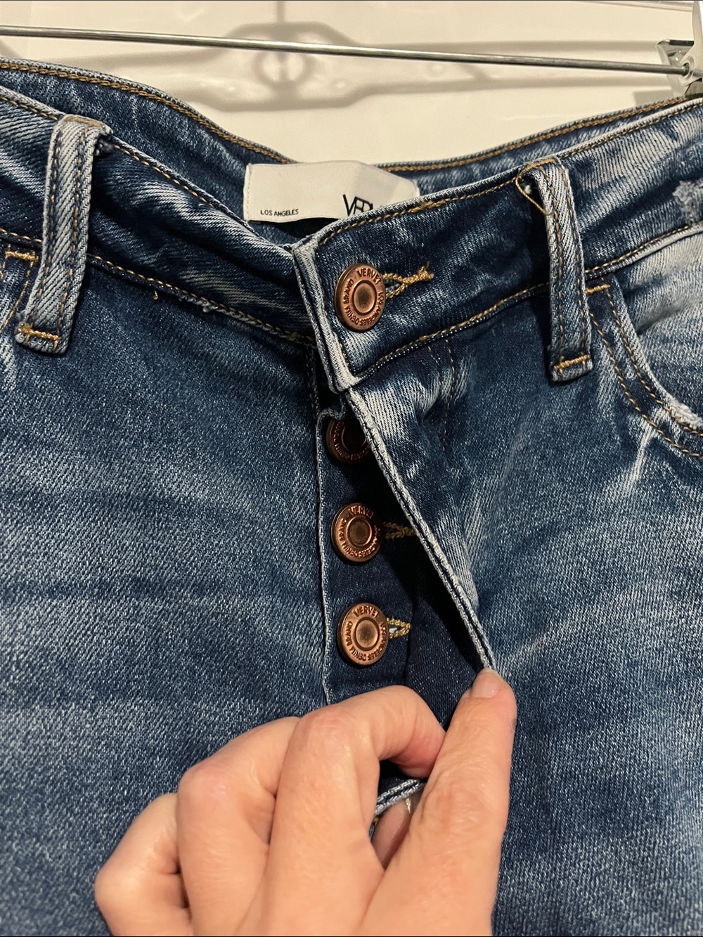 Vervet Size 29 Blue Straight Leg Boyfriend Patchwork Distressed Jeans - Picture 3 of 8